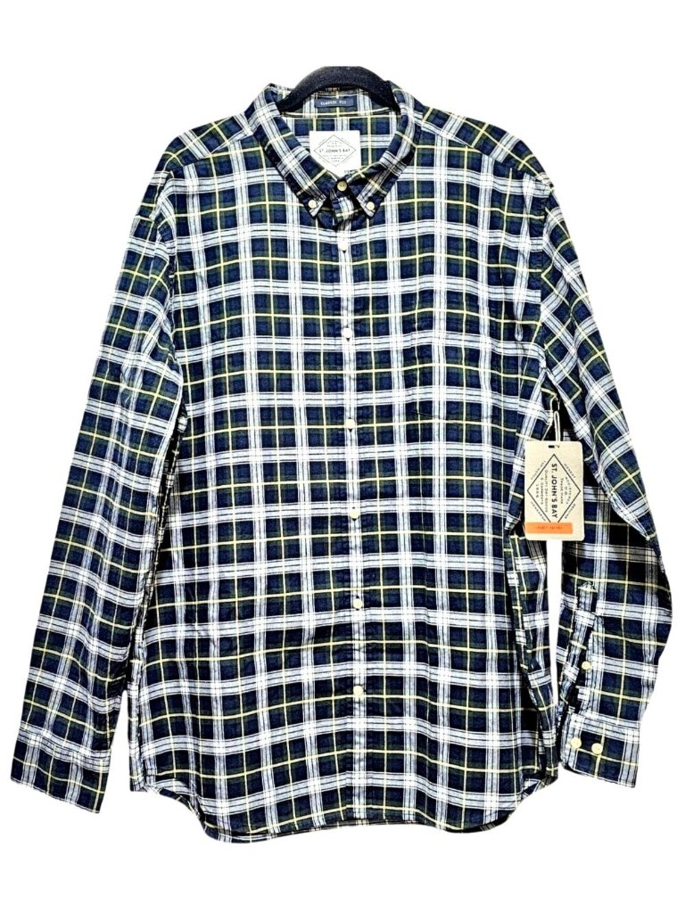St. John’s Bay Men’s Classic Fit Plaid Button-Down Shirt XXL Long Sleeve Cotton